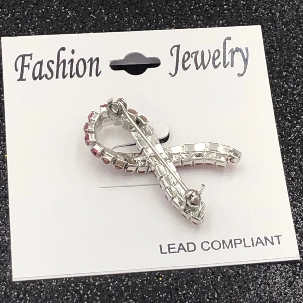 🌼 Pink Ribbon Rhinestone Breast Cancer Pin Brooch